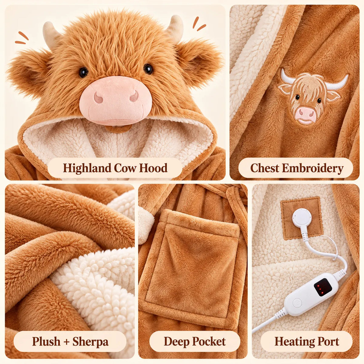 🐮 Cozy Highland Cow Hooded Plush Robe ✨ Your Winter Just Got Fluffier!