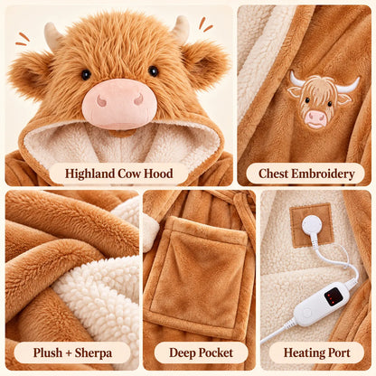 🐮 Cozy Highland Cow Hooded Plush Robe ✨ Your Winter Just Got Fluffier!