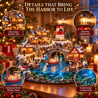 🌊 50%+ OFF Harborlight Christmas™ – Lighted Coastal Village with Lighthouse & Underwater Scene 🎄
