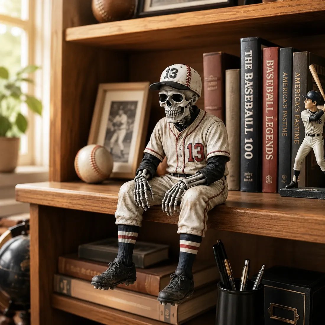⚾ Baseball Skeleton Shelf Sitter – Spooky Sports Decor Gift