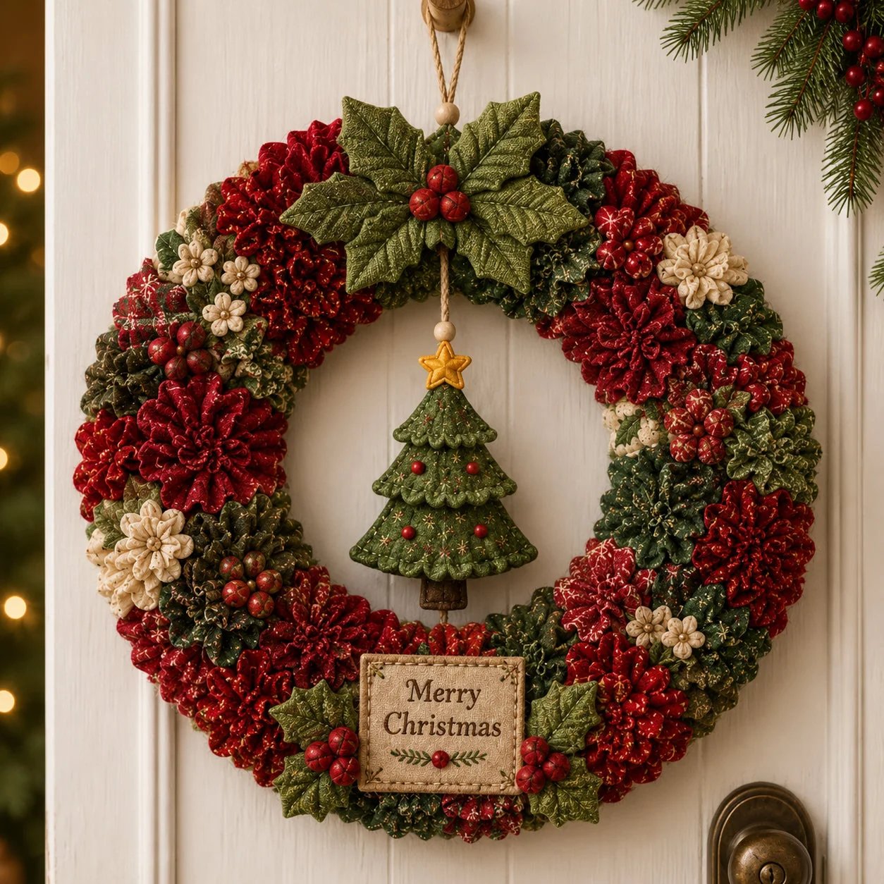 🏆Limited Time Sale 49% OFF🎄 DIY 3D Christmas Fabric Poke-Art Wreath Kit – Holiday Door Decor ✨