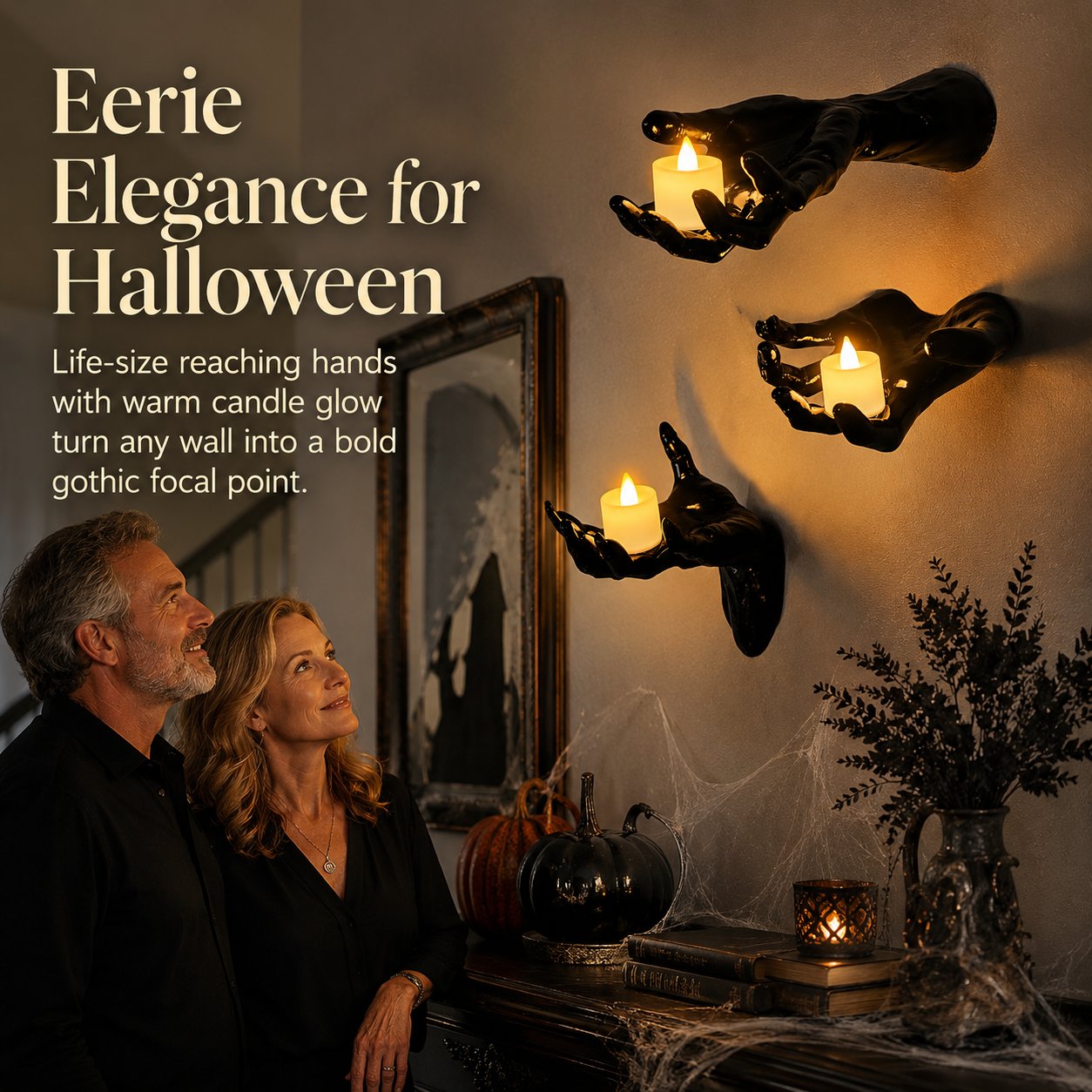 🎃 Creepy Reaching Hands Wall Decor with LED Candles – Instant Haunted Halloween Vibes 🕯️