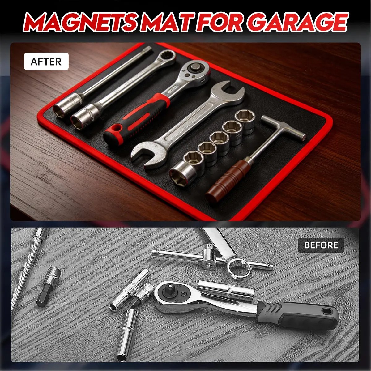 🛠️Flexible Magnetic Tool Mat & Tray Holder - Magnetic Tool Tray, Flexible Magnetic Mat, PVC & Non-Slip for Garage Workshop, Auto Repair Tools