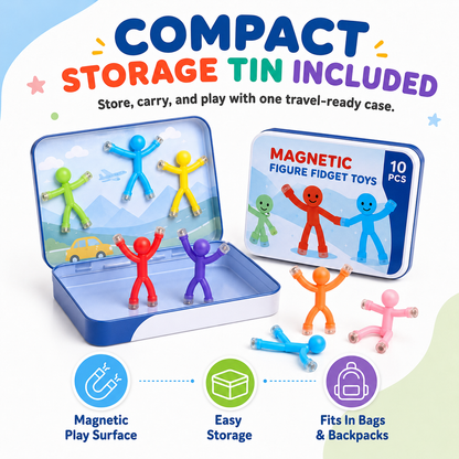 🧲 10-Pack Magnetic Bendy Figure Fidget Toys with Metal Storage Tin 🌈
