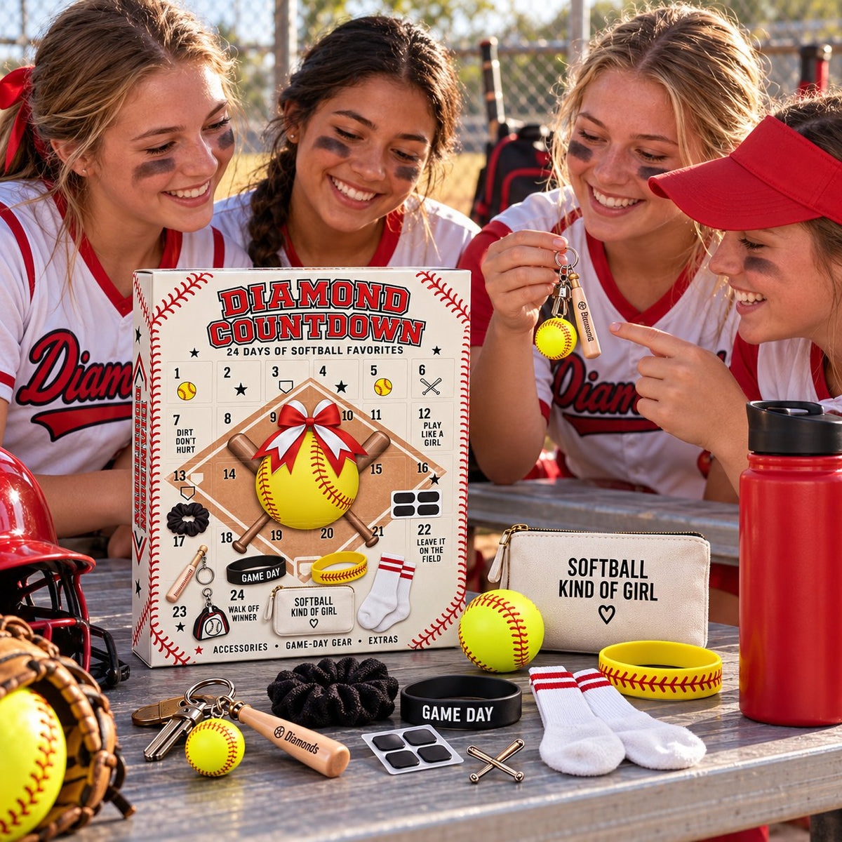Softball Girl Advent Calendar, Unbox 24 Mini Softball Gear & Figurines, Desktop Decor For Softball Lovers
