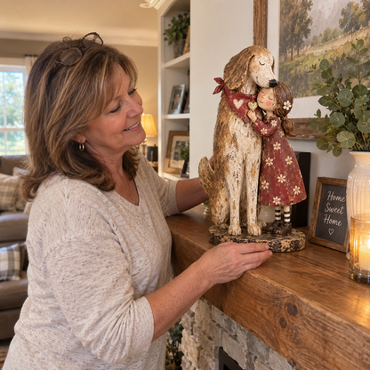 🐾 "Home Is Who Holds You" Girl & Rescued Dog Keepsake – Sentimental Folk Art Figurine ❤️