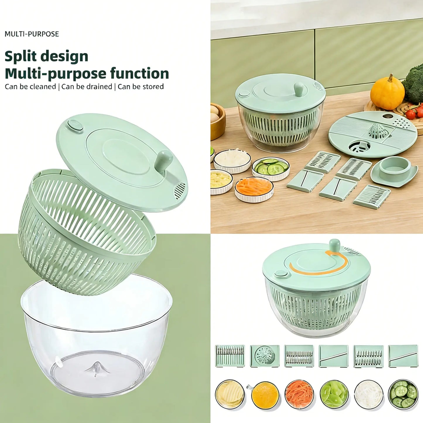 🥗 5-in-1 Salad Spinner Prep Bowl – Vegetable Washer & Slicer Set