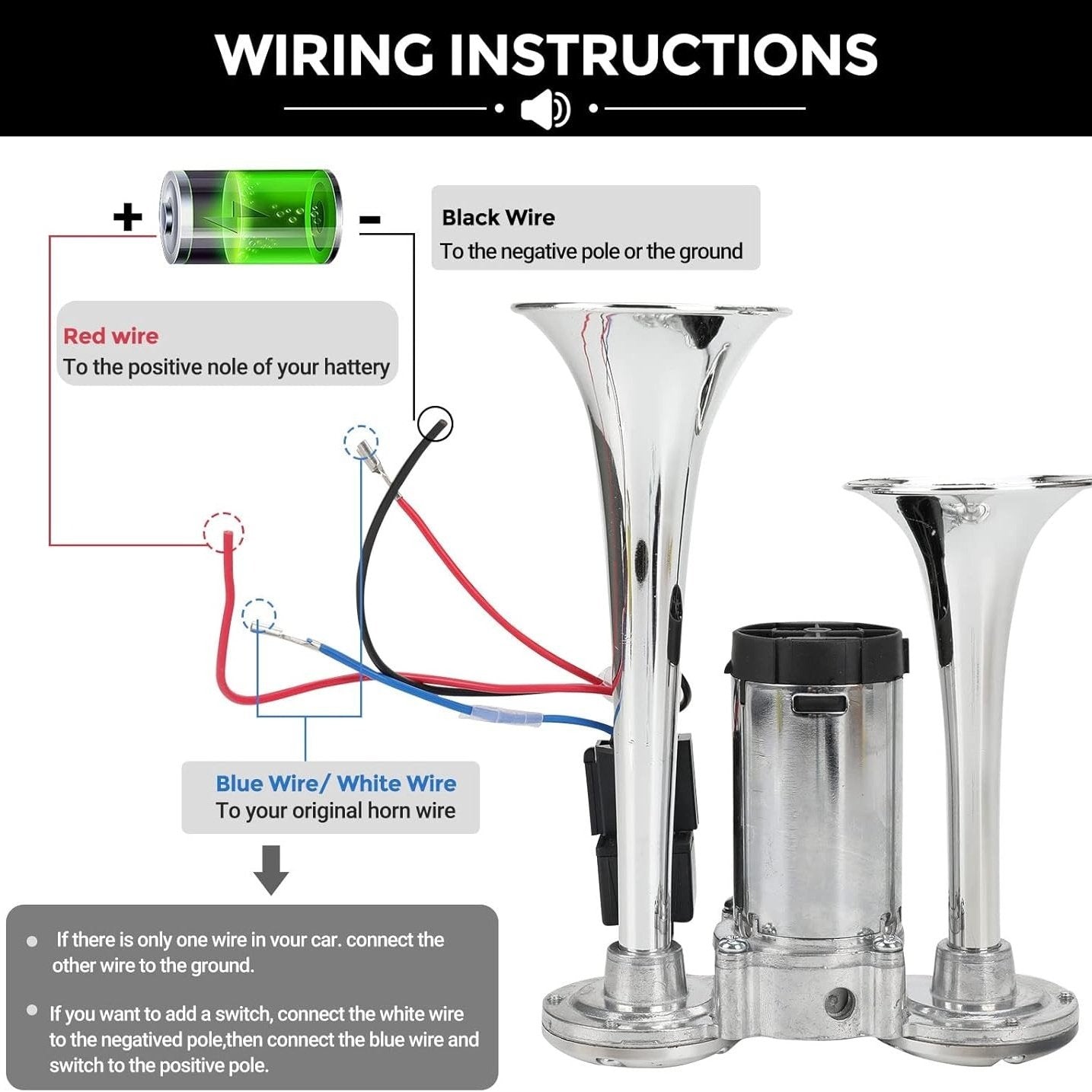 📢2026 Upgraded 150dB Super Loud 12V Dual Air Horn Kit ⚡