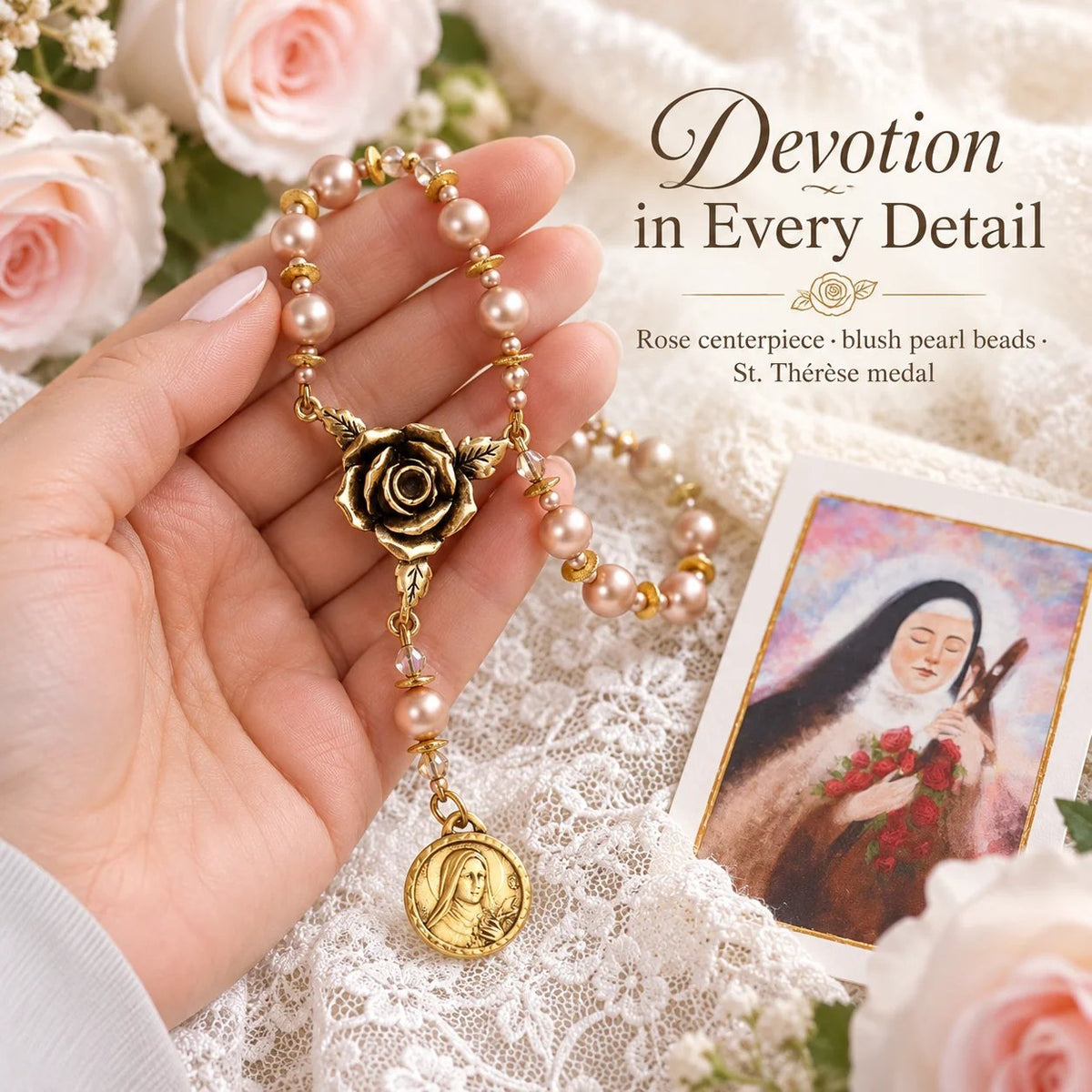 🌹 St Therese Little Flower Rose Novena Chaplet - Catholic Devotional Rosary Beads ✝️