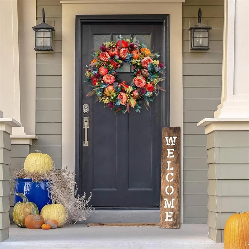 🍂 Peony Pumpkin Fall Wreath – 24in Farmhouse Front Door Decor