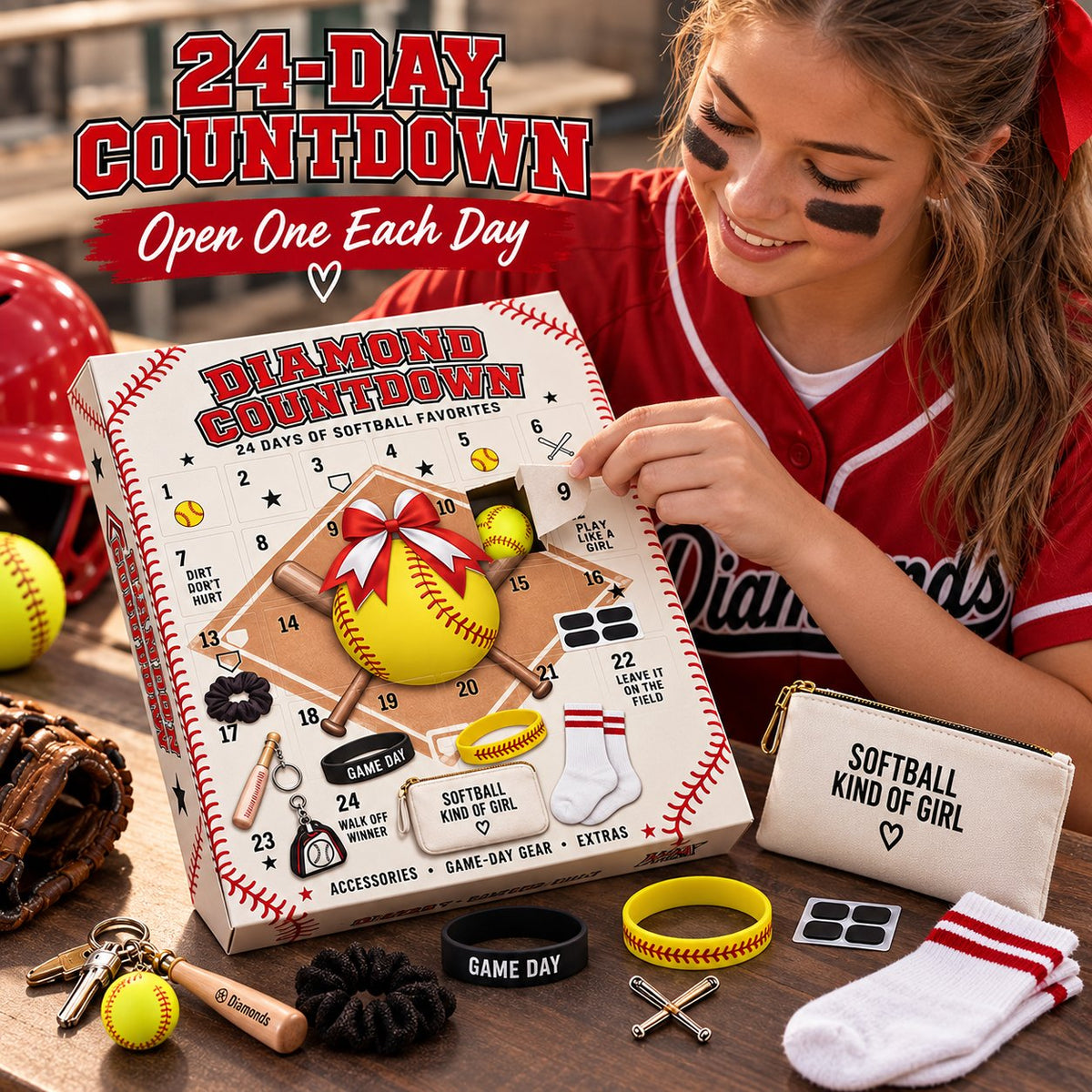 Softball Girl Advent Calendar, Unbox 24 Mini Softball Gear & Figurines, Desktop Decor For Softball Lovers