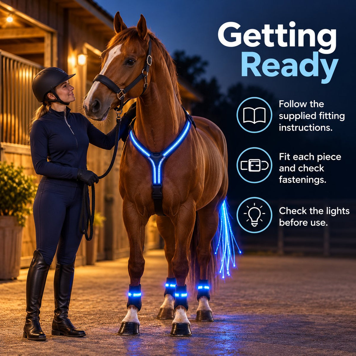 🐎 LED Horse Safety Light Set ✨ Stay Visible on Every Night Ride