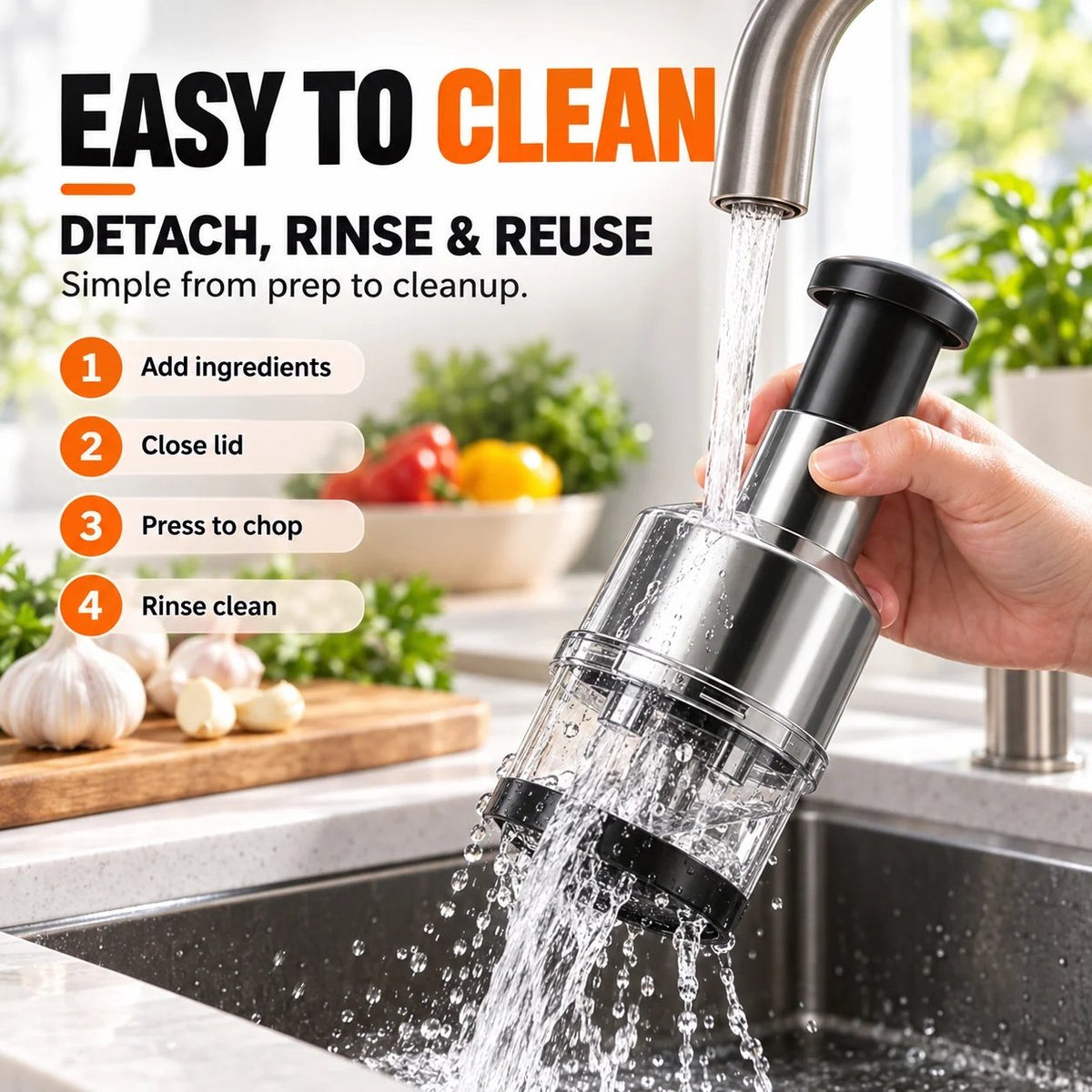 🧄 55% OFF One-Tap Garlic Chopper – Stainless Steel Manual Food Cutter for Effortless Cooking
