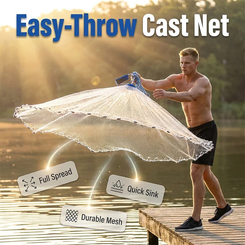 ⏳Time-Limited Special ⏰ Easy-Throw Cast Net – Fast-Sinking Weighted Mesh for Freshwater & Saltwater Fishing 🐟