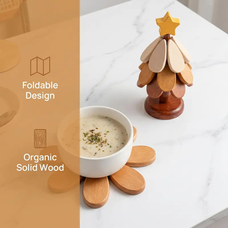 🎄 2-in-1 Wooden Christmas Tree Trivet | Festive Table Centerpiece