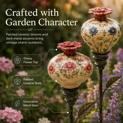 🌺 Ceramic Hummingbird Feeder Garden Stake for Outdoor Décor