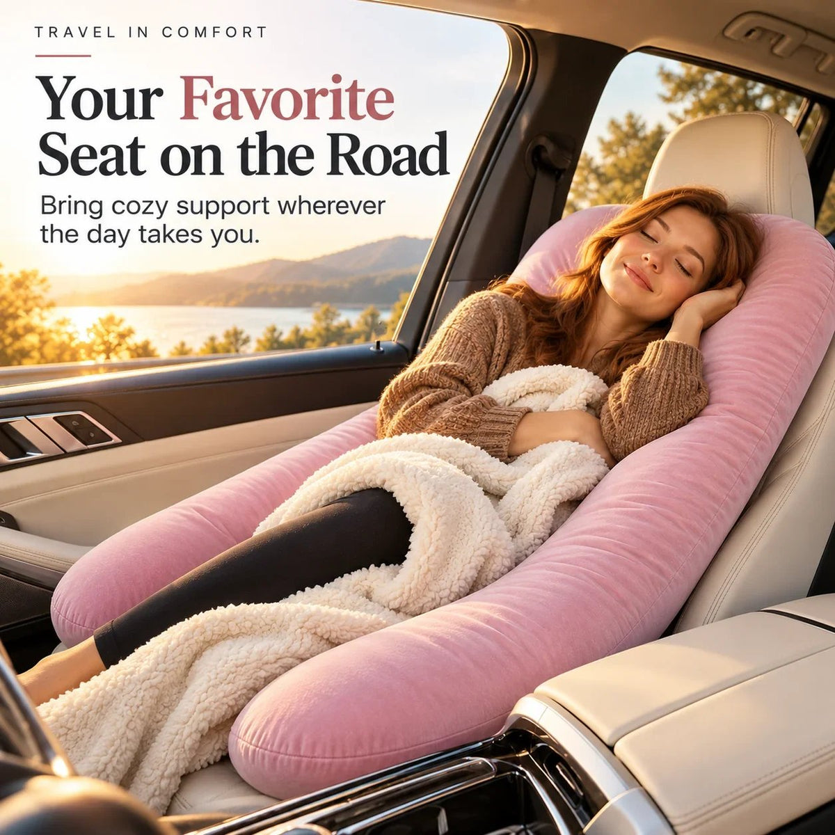 🚗 CozyDrive™ Full-Body Car Seat Pillow – Ultimate Travel Comfort 💗