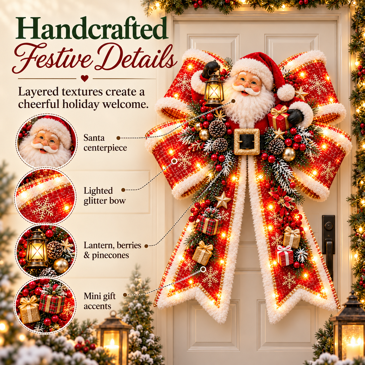 🎀 Last Day 50% OFF🔥Giant Light-Up Christmas Bows – Oversized Festive Door Decor ✨