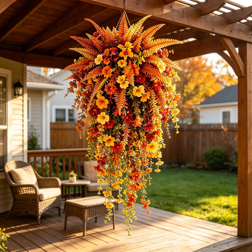 🔥On Sale Only Today 🍂 🍁 Fall Artificial Hanging Flower Basket Set for Front Door Porch Decor 🍂