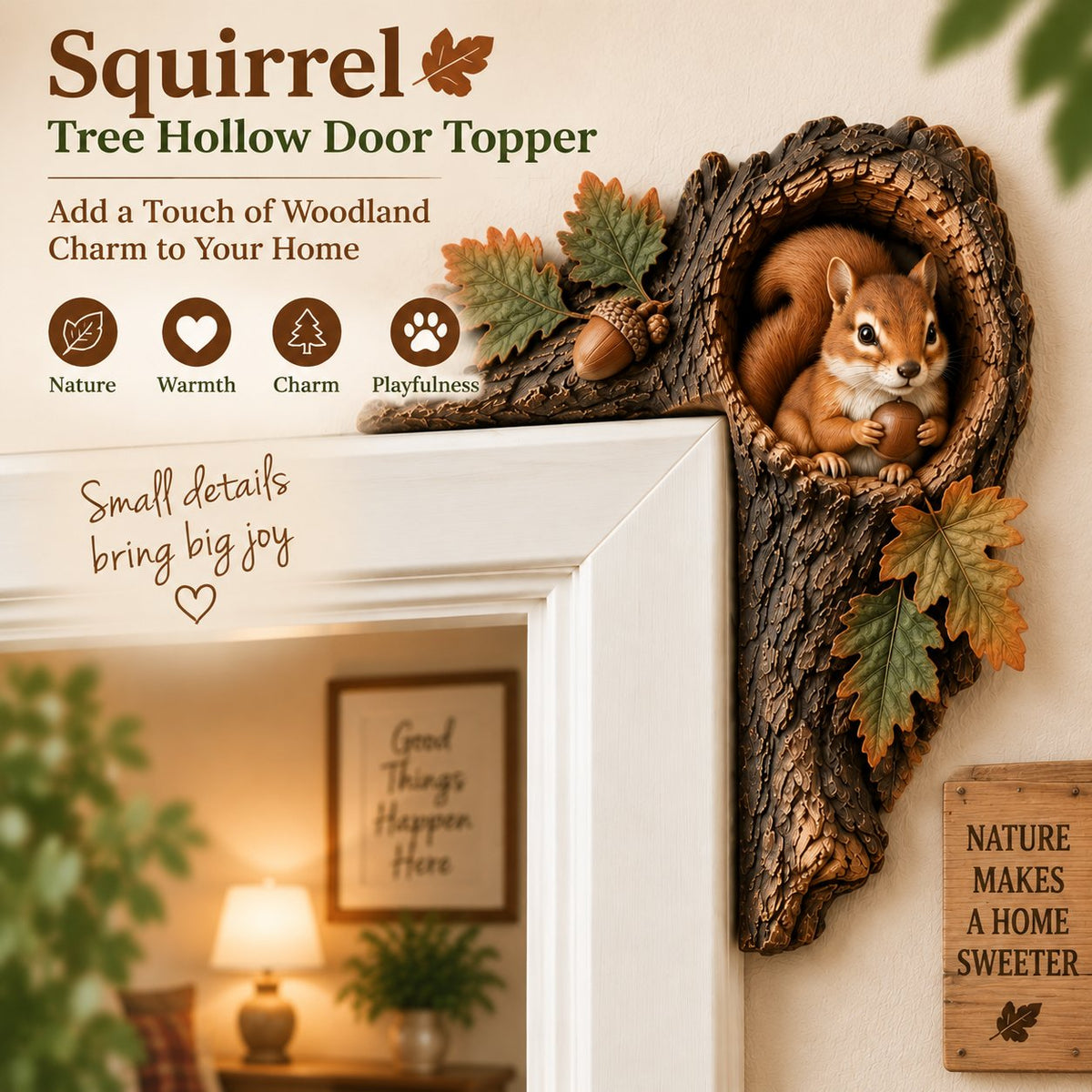 ⏰LAST DAY 50% OFF 🐿️ Handcrafted Resin Chipmunk Door Ledge Figurine | Wooden Doorway Accent for Nature Lovers 🏡