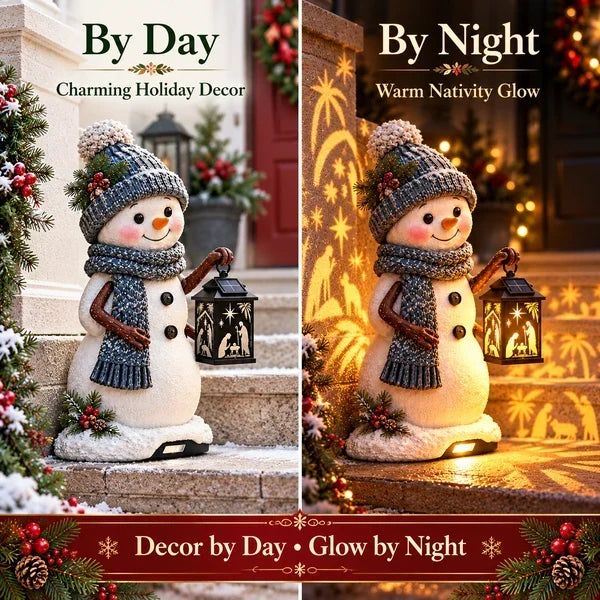 ⛄✨ Solar Snowman Nativity Lantern – Lighted Christmas Porch Decor