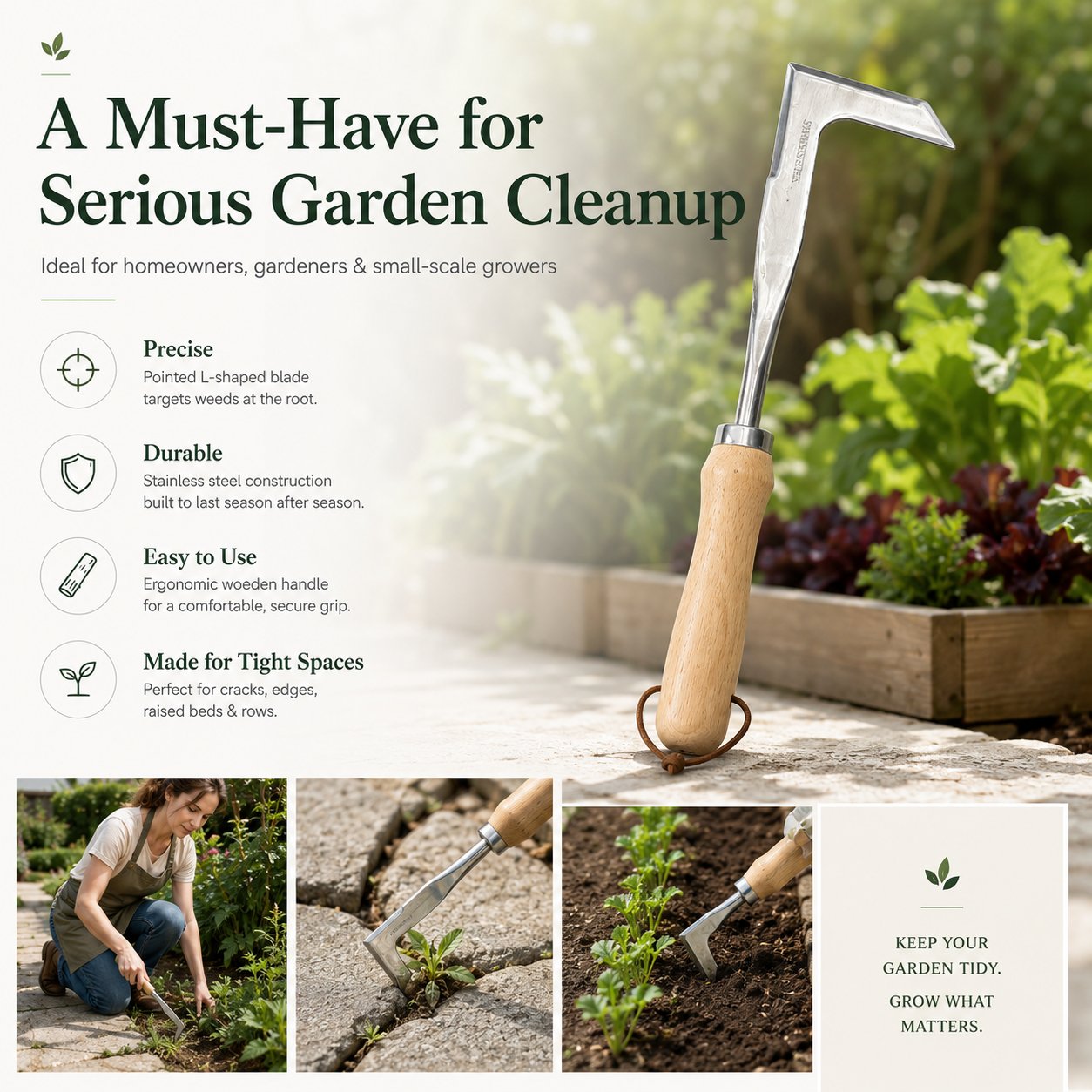 🌱 Crack Weed Remover Tool | Deep Root Puller 🚀 Stainless Steel Garden Weeder