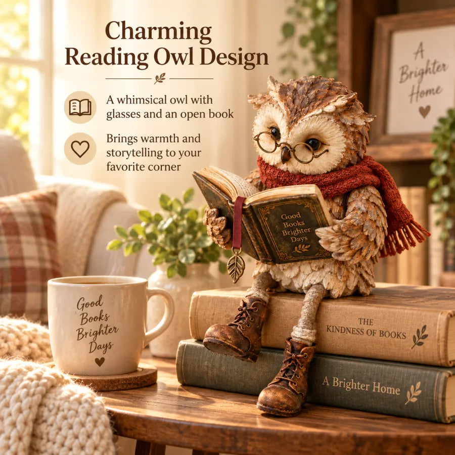 Reading Owl Figurine – Cosy Bookshelf Decor for Book Lovers