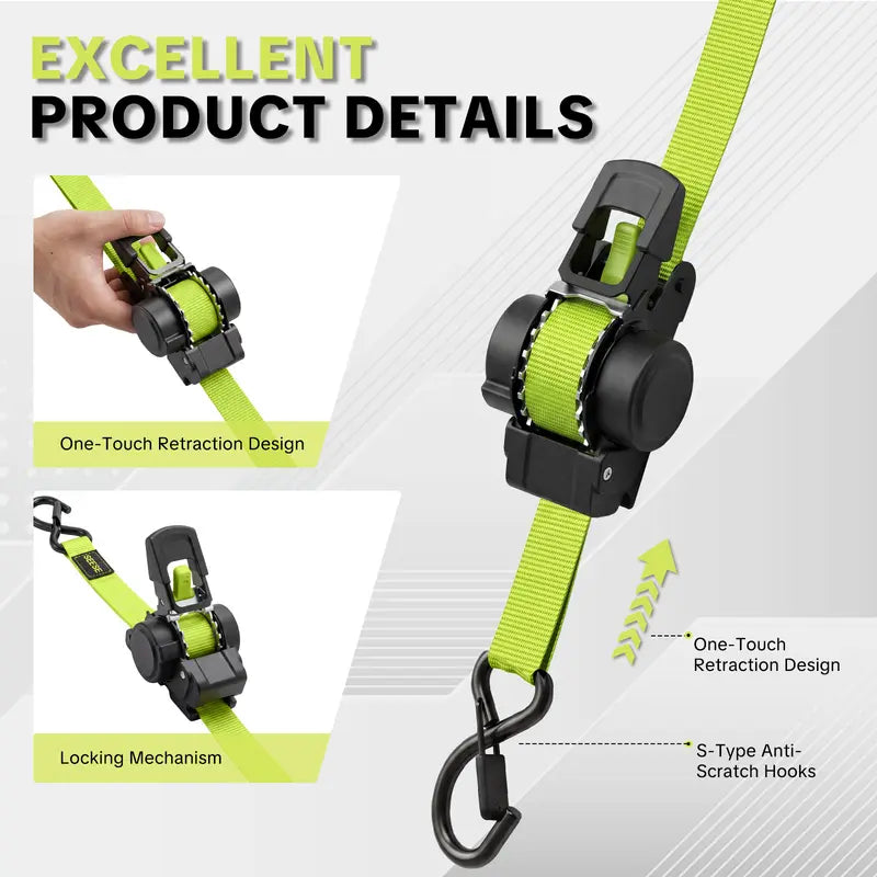 🔒 Retractable Ratchet Straps - 1550 lbs Heavy Duty Cargo ⚙️