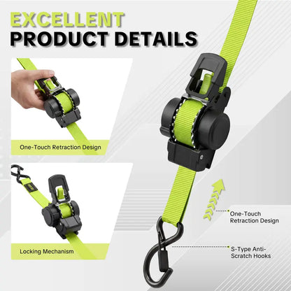 🔒 Retractable Ratchet Straps - 1550 lbs Heavy Duty Cargo ⚙️