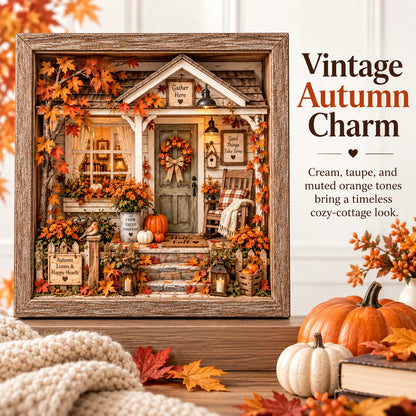 🍁 Cozy Autumn Cottage Porch 3D Miniature DIY Craft Kit | Wood & Acrylic Seasonal Decor 🎃