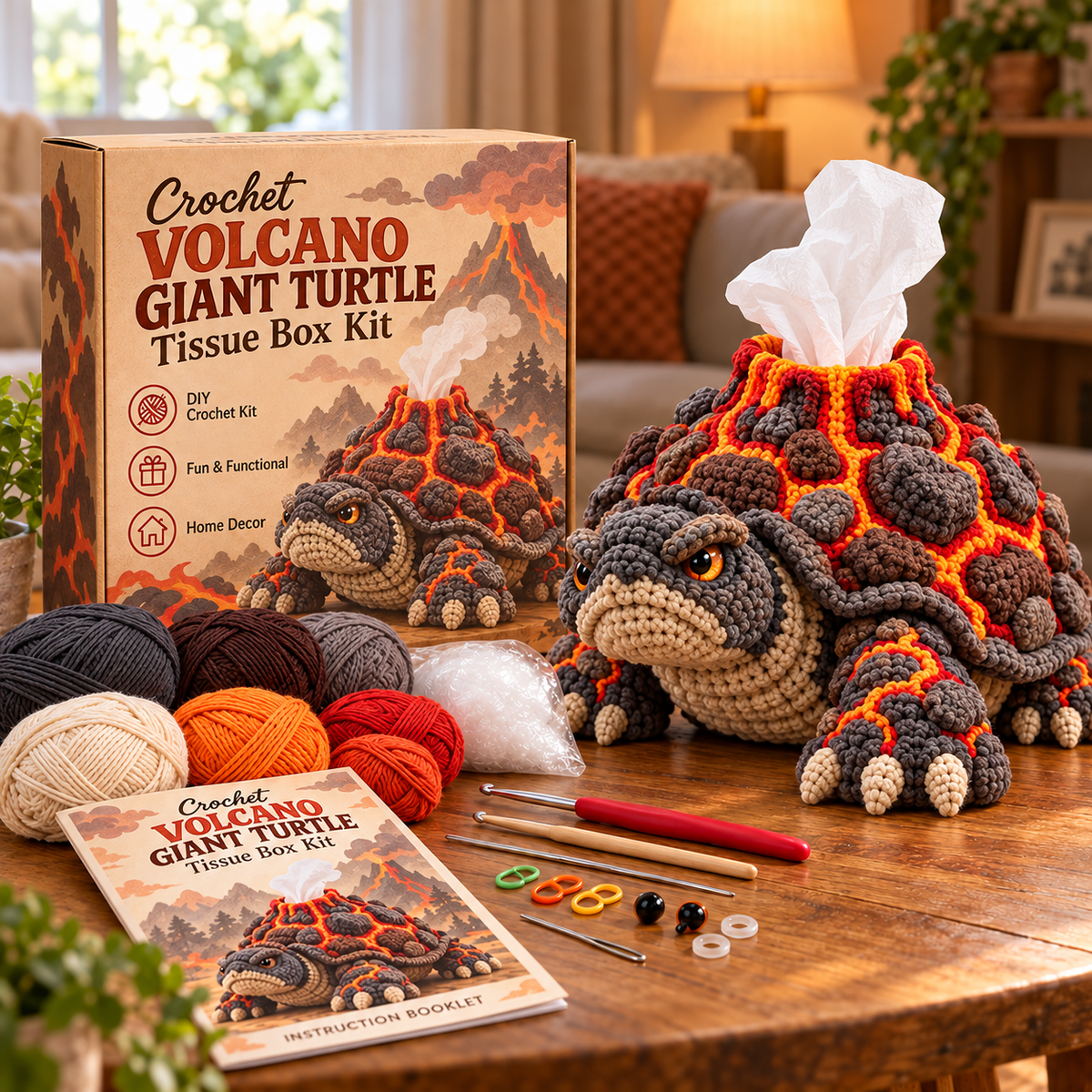🐉 Fantasy Crochet Tissue Box Cover DIY Kit - Dragon & Lava Turtle 🧶