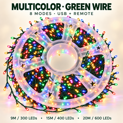 ✨ USB-Powered LED Cluster Christmas Lights 🎄 8 Modes, Remote Control & Multicolor or Warm White