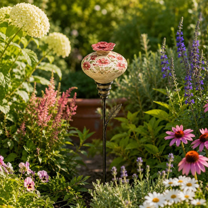 🌺 Ceramic Hummingbird Feeder Garden Stake for Outdoor Décor