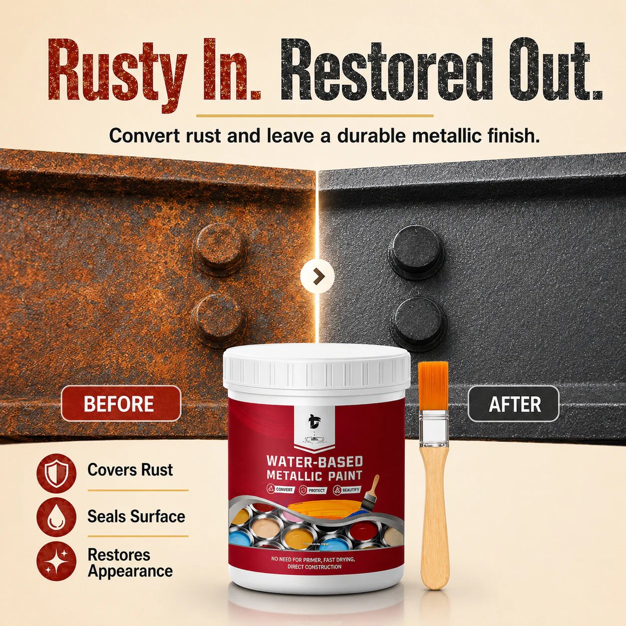💥 50% OFF TODAY❗🛡️ Water-Based Rust Converter Paint for Metal | Brush-On Protective Coating
