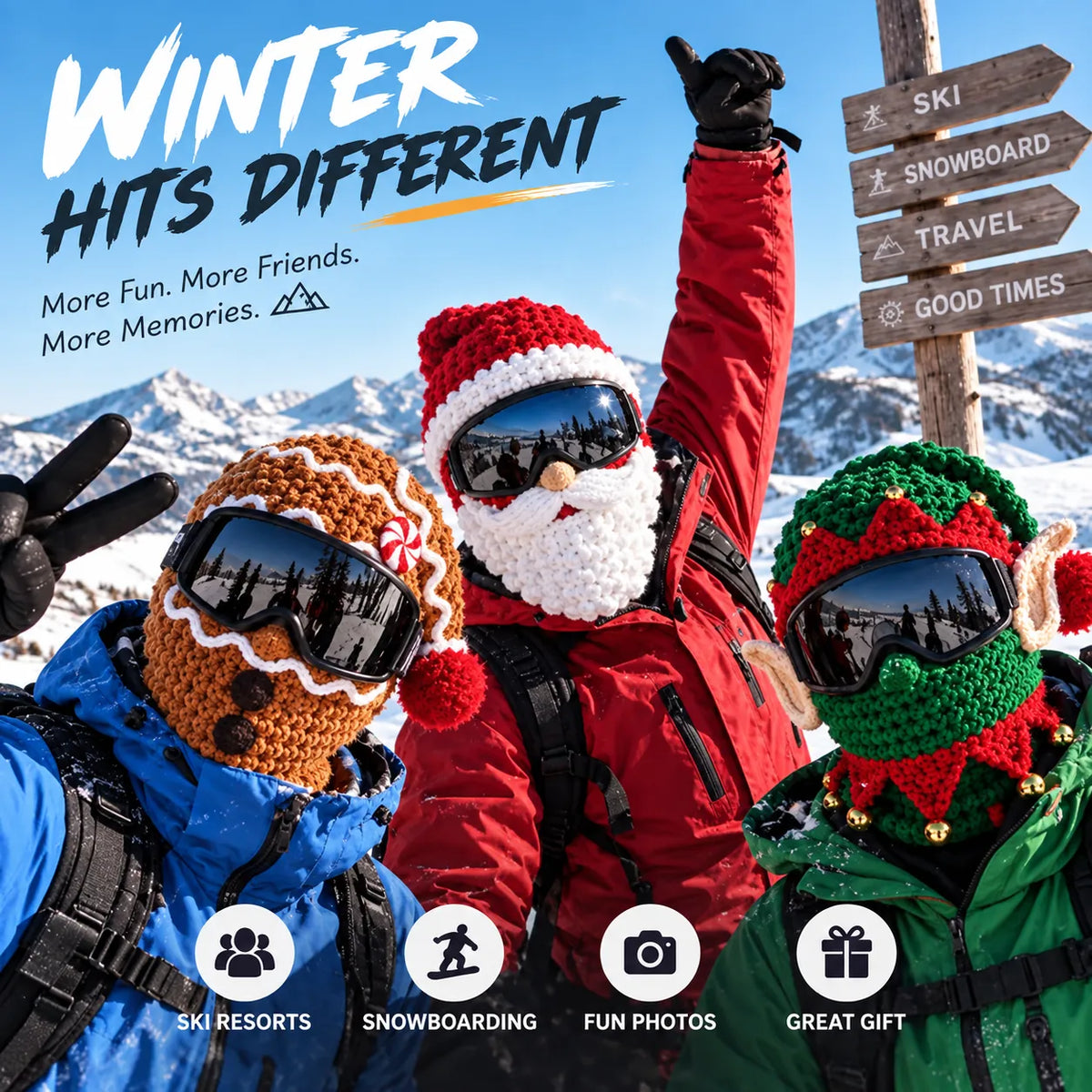 🎿 Festive 3D Christmas Knitted Full-Face Ski Mask with Goggle-Compatible Opening ❄️