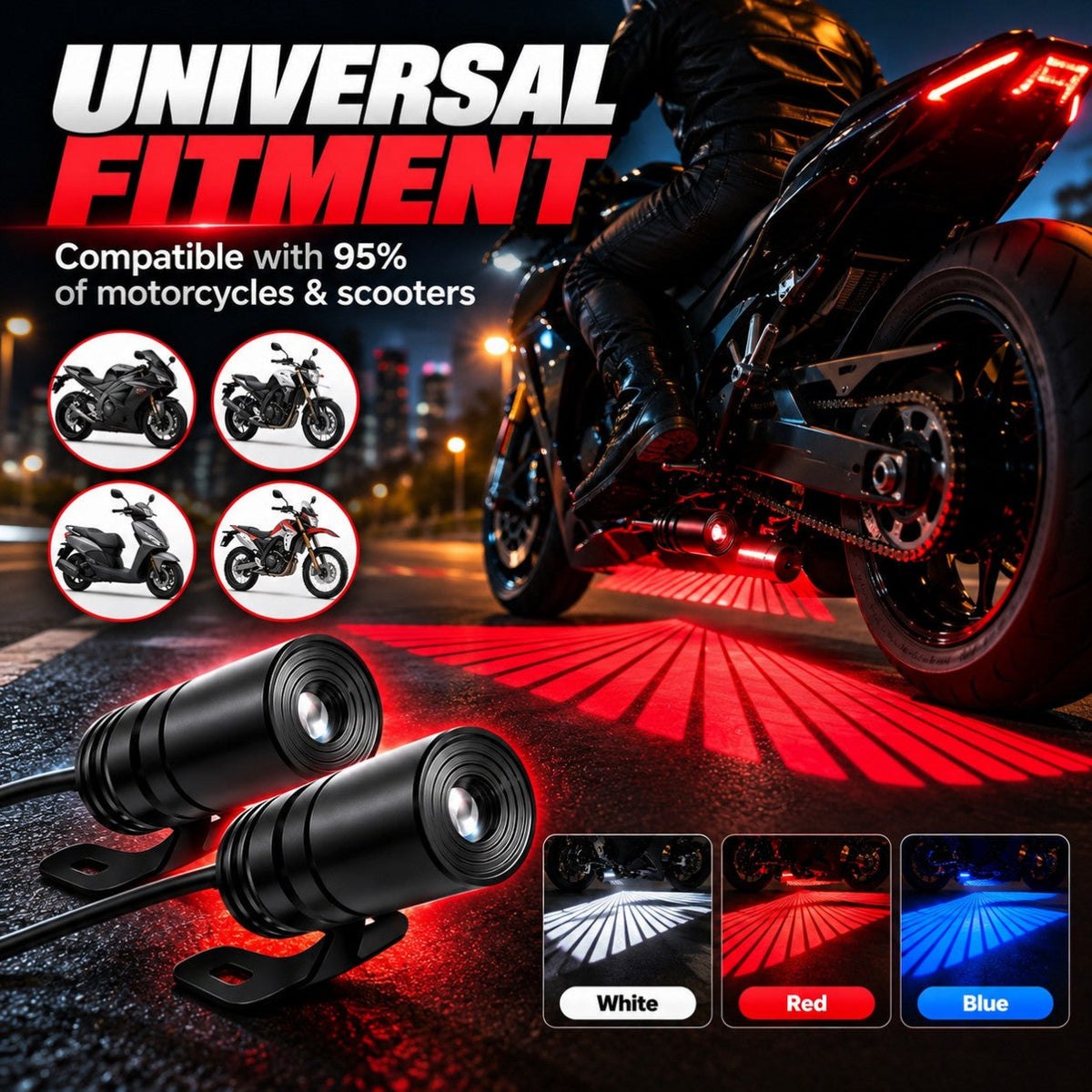 🏍️ Dual Motorcycle Angel Wing Ground Projection Light Kit - IP67 LED ✨