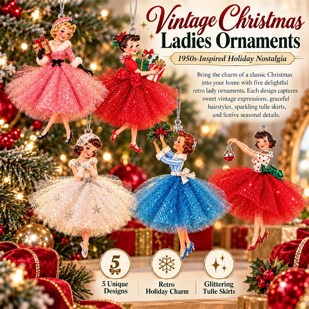 Vintage Christmas Lady Ornaments – 1950s-Inspired Holiday Charm 🎄