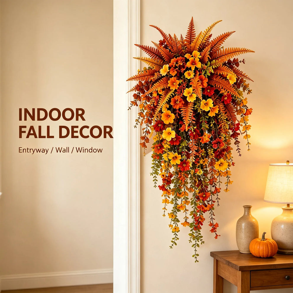 🔥On Sale Only Today 🍂 🍁 Fall Artificial Hanging Flower Basket Set for Front Door Porch Decor 🍂