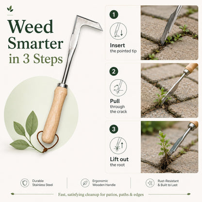 🌱 Crack Weed Remover Tool | Deep Root Puller 🚀 Stainless Steel Garden Weeder