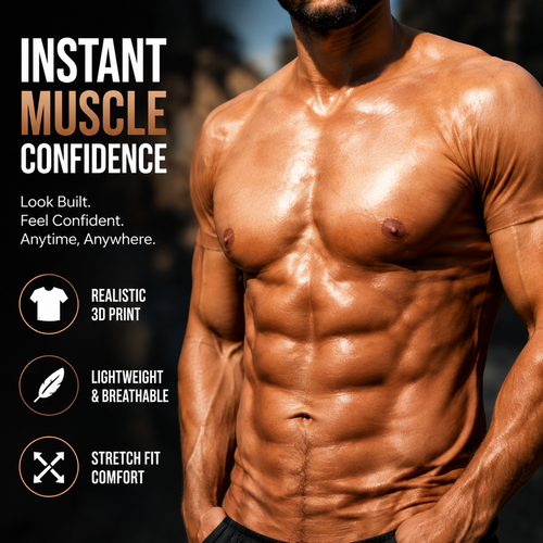 3D-Printed Muscle-Effect Fake Abs Short-Sleeve T-Shirt