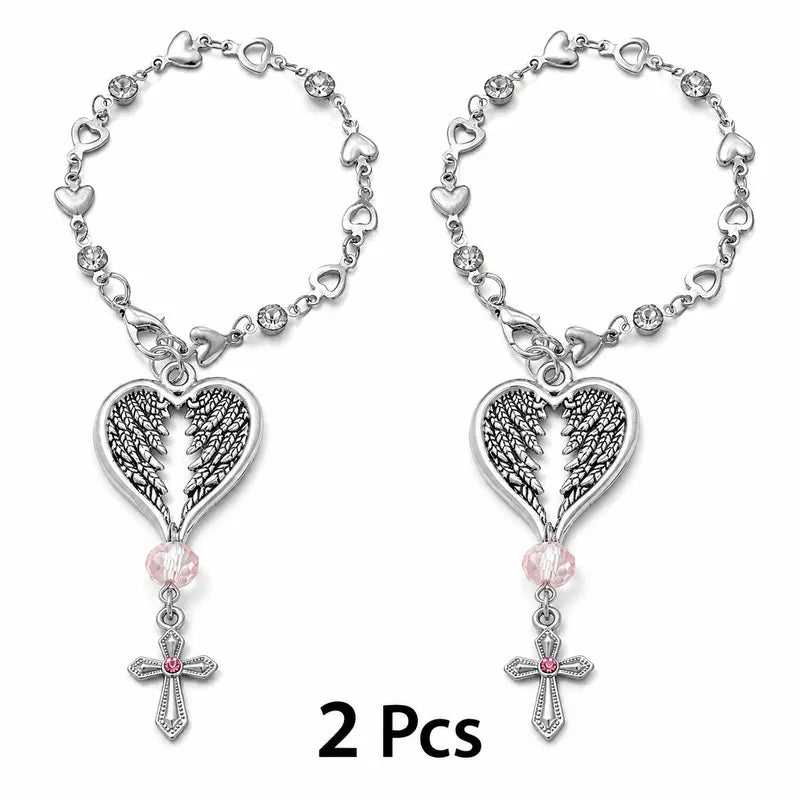 💗 50% OFF Angel Wing Heart Car Charm with Cross & Pink Crystal