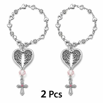 💗 50% OFF Angel Wing Heart Car Charm with Cross & Pink Crystal
