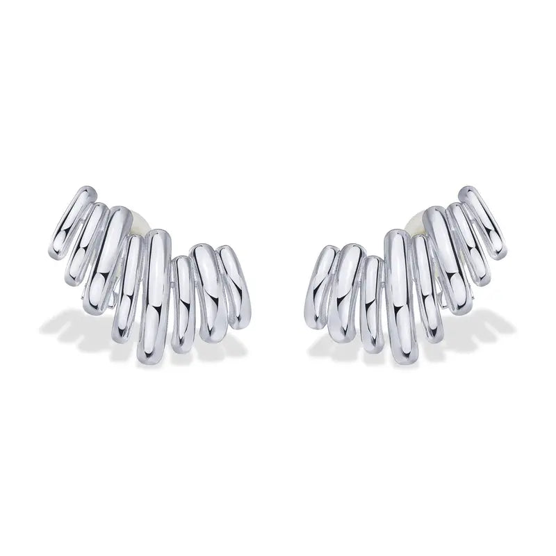 ✨ 50% OFF 14K Gold Plated Climber Stud Earrings for Women – Ribbed Statement Style
