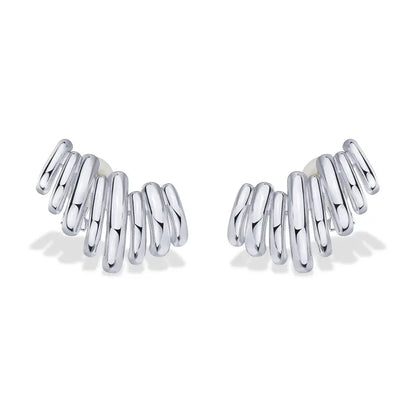 ✨ 50% OFF 14K Gold Plated Climber Stud Earrings for Women – Ribbed Statement Style
