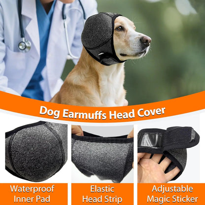 Dog Calming Hoodie & Waterproof Ear Wraps – Anxiety Relief Noise Cancelling Muffs for Bathing & Fireworks