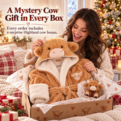🐮 Cozy Highland Cow Hooded Plush Robe ✨ Your Winter Just Got Fluffier!