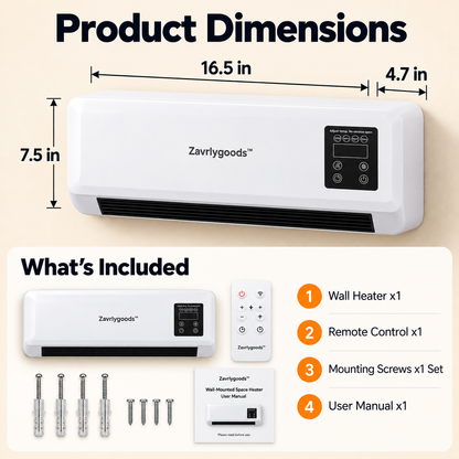 Black Friday Early Bird Deals-Wall-Mounted Space Heater with Thermostat and Remote Control