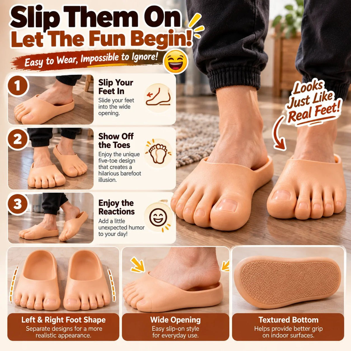 😂 50% OFF Realistic Giant Toe Slippers – The Funniest Gift Ever!