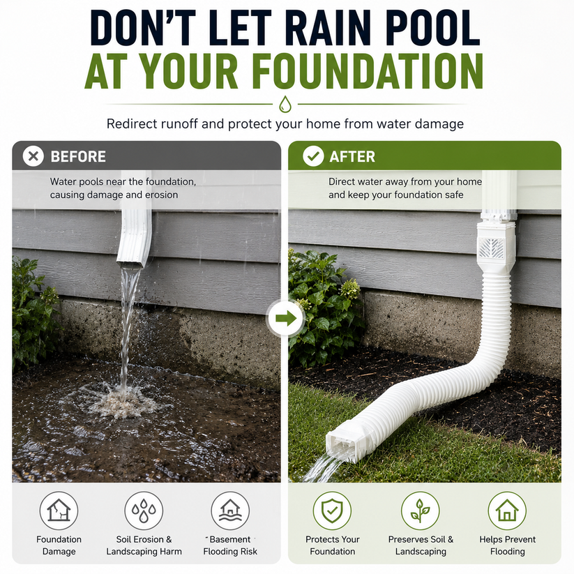 Flexible Gutter Downspout Extension Kit with Leaf Filter for Foundation Protection