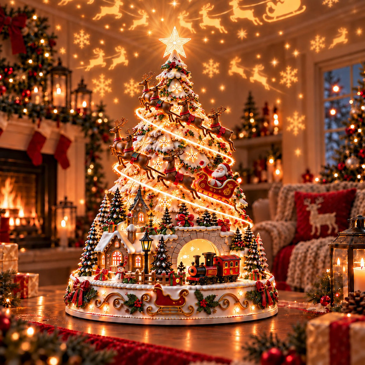 🏆 60,000+ Sold - 🎄Christmas Village Projection Centerpiece-Christmas Village Lightscape Tree